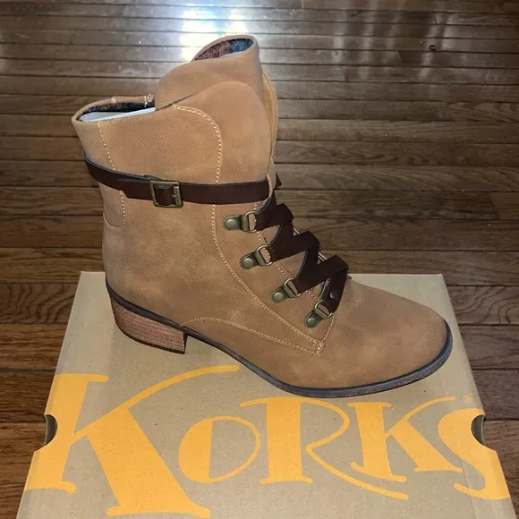 Korks Reese Boot Lace Up Brown Combo Faux Leather Women’s Size 8