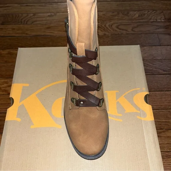 Korks Reese Boot Lace Up Brown Combo Faux Leather Women’s Size 8