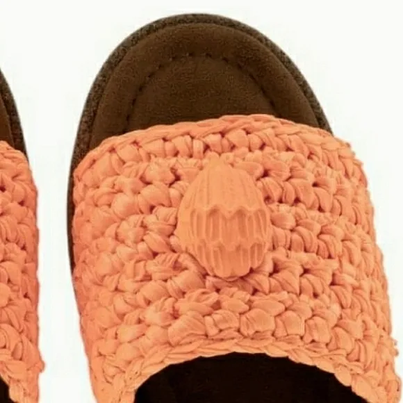 Kurt Geiger Coral Orange Casual Crochet Eagle Slip-On Slide Sandals New