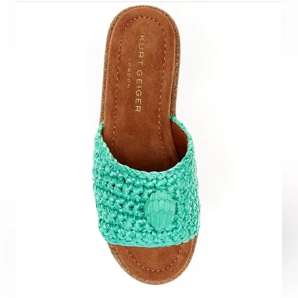 Kurt Geiger London Women’s 7 Eagle Green Crochet Cork Slide Sandals