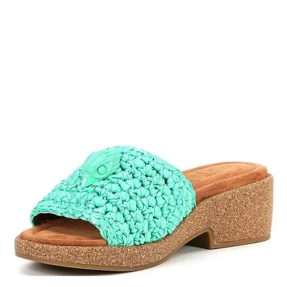Kurt Geiger London Women’s 7 Eagle Green Crochet Cork Slide Sandals