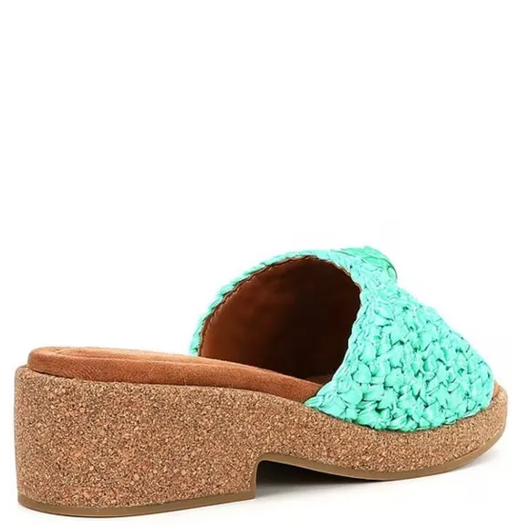 Kurt Geiger London Women’s 7 Eagle Green Crochet Cork Slide Sandals