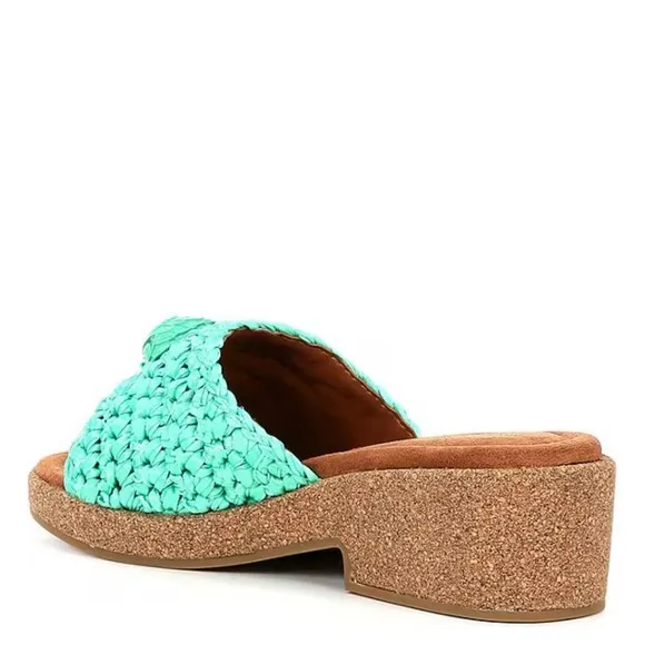 Kurt Geiger London Women’s 7 Eagle Green Crochet Cork Slide Sandals