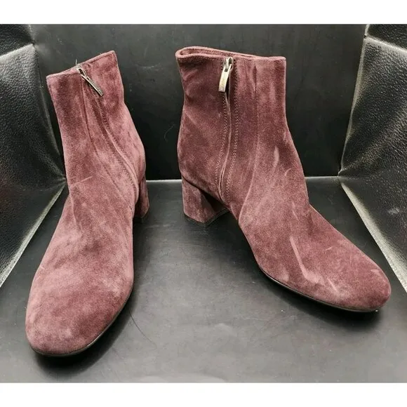 LA CANADIENNE Women's 9M JoJo Ankle Boots Suede Bordo Maroon Burgundy $525