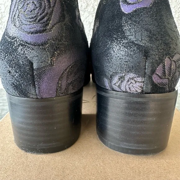 L'Artiste Booties Womens 38 Black Purple Floral Hand Painted Suede