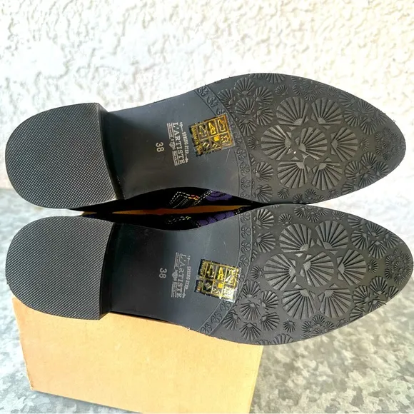 L'Artiste Booties Womens 38 Black Purple Floral Hand Painted Suede