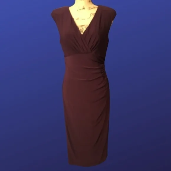 LAUREN RALPH LAUREN Empire Ruched CAP SLEEVE Dress, EGGPLANT, Size 8, NWOT