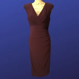 LAUREN RALPH LAUREN Empire Ruched CAP SLEEVE Dress, EGGPLANT, Size 8, NWOT