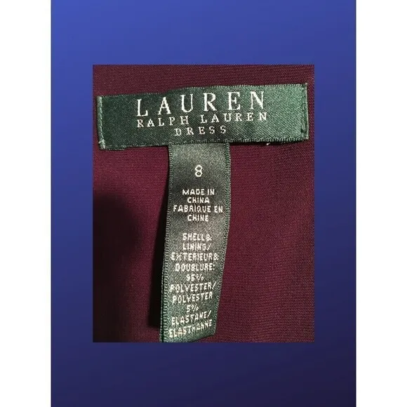 LAUREN RALPH LAUREN Empire Ruched CAP SLEEVE Dress, EGGPLANT, Size 8, NWOT
