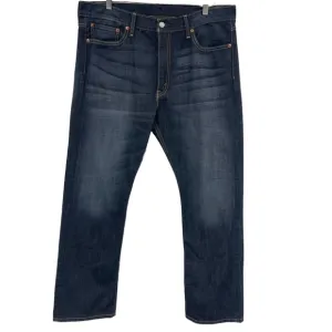 Levi's 513 Dark Wash Distress Jeans 38W 30L 5-Pocket Button Closure