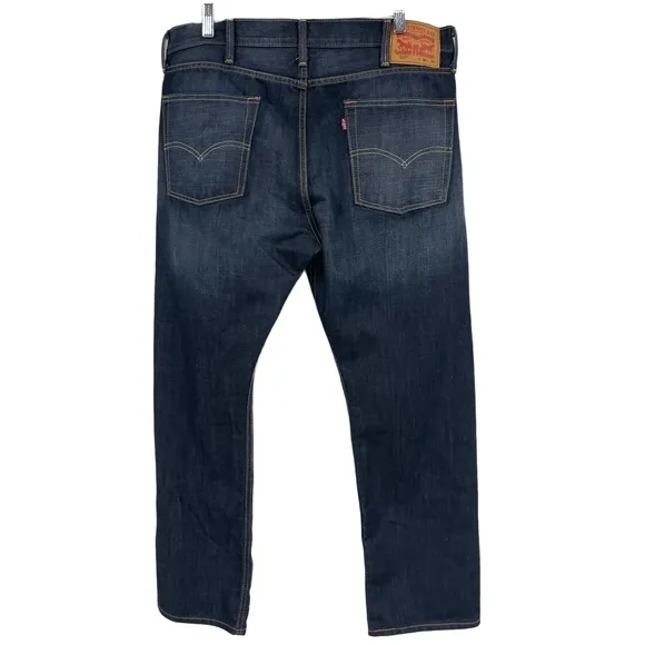 Levi's 513 Dark Wash Distress Jeans 38W 30L 5-Pocket Button Closure