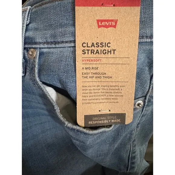 Levi’s Plus 24W Straight Leg Jeans Mid Rise Stretch Blue Eco Denim Repreve