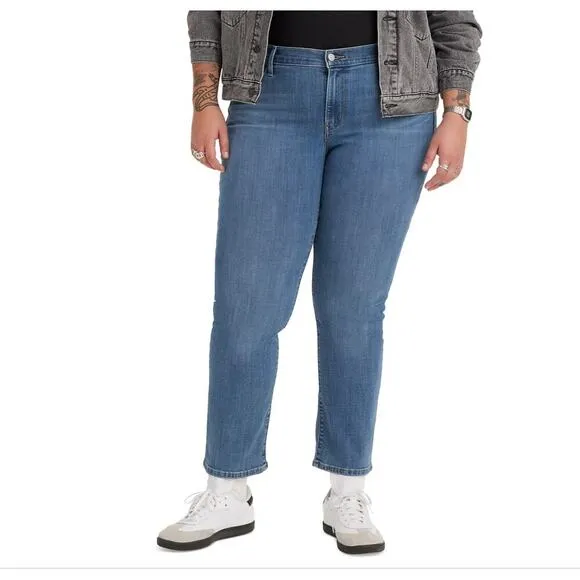 Levi’s Plus 24W Straight Leg Jeans Mid Rise Stretch Blue Eco Denim Repreve