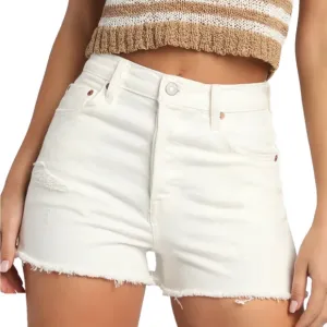 LEVI'S Ribcage Super High Rise Button Fly Denim Shorts Ivory Dust White Size 29