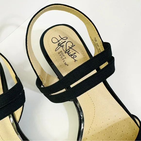 LifeStride Wedge Gorgeous Black Sandals Sz 7.5 NWT
