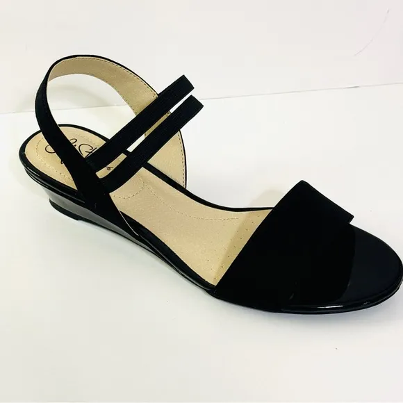 LifeStride Wedge Gorgeous Black Sandals Sz 7.5 NWT