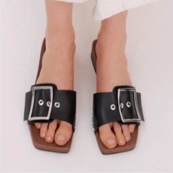 LIKE NEW Zara RARE Wood-Effect Heeled Sandals-Black-Size 7.5/38 Spring 2021