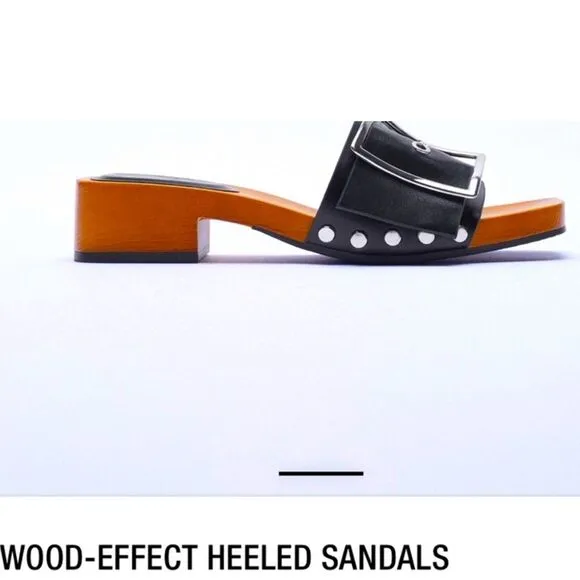 LIKE NEW Zara RARE Wood-Effect Heeled Sandals-Black-Size 7.5/38 Spring 2021