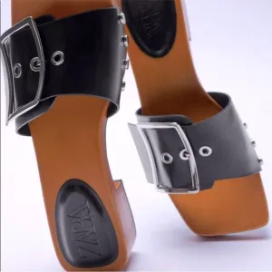 LIKE NEW Zara RARE Wood-Effect Heeled Sandals-Black-Size 7.5/38 Spring 2021
