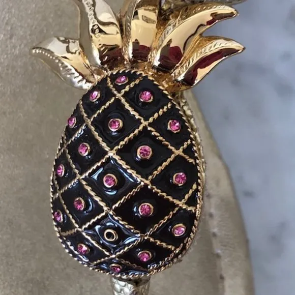 LILLY PULITZER Brown Pink Enamel Pineapple Gold Wicker Wedge Sandals 6