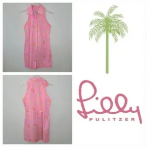 Lilly Pulitzer Girl's Vintage White Label Shirt Dress in Pink Sandhill Crane 10