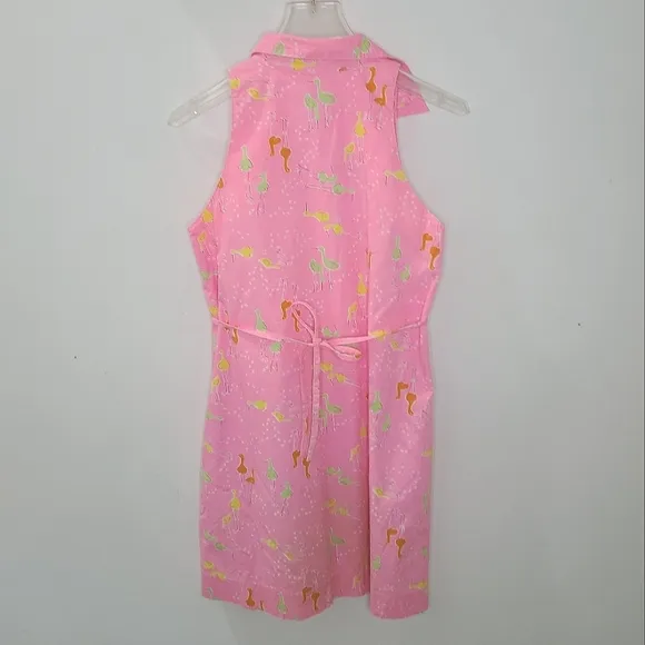 Lilly Pulitzer Girl's Vintage White Label Shirt Dress in Pink Sandhill Crane 10