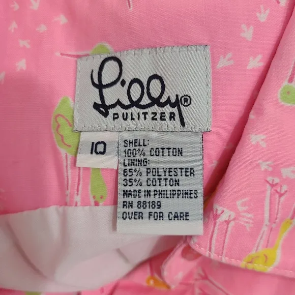 Lilly Pulitzer Girl's Vintage White Label Shirt Dress in Pink Sandhill Crane 10