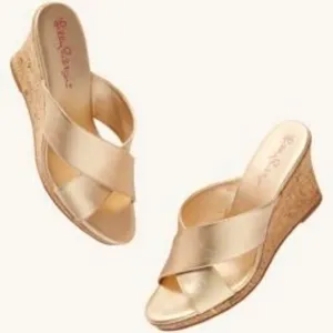 Lilly Pulitzer gold wedge Selena sandals