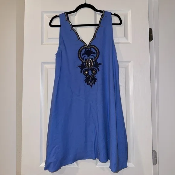 Lilly Pulitzer - Periwinkle Blue Sleeveless Shift Dress W/ Gold Stone Trim Small