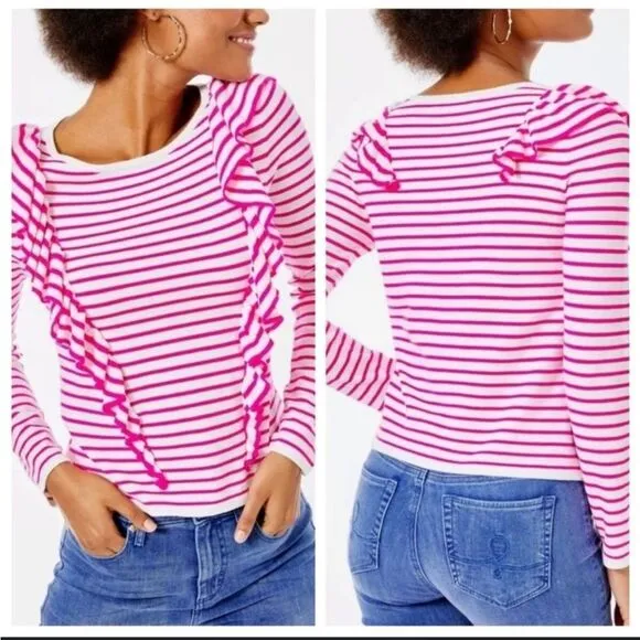Lilly Pulitzer Ruth Sweater Beach Stripe Pink Tango Size Small
