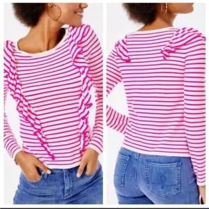 Lilly Pulitzer Ruth Sweater Beach Stripe Pink Tango Size Small