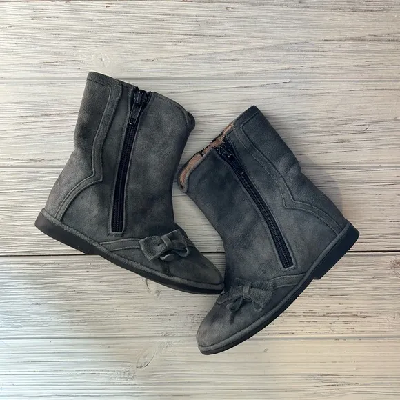 Little Eric Italian Leather Grey Suede Bow Boots Toddler 22/6