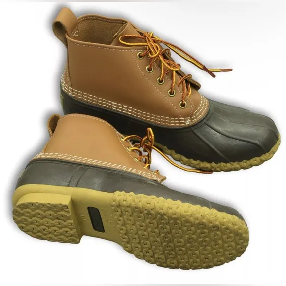 L.L. Bean Mens 1003589 Brown Round Toe Lace Up Waterproof Duck Boots Size 10M