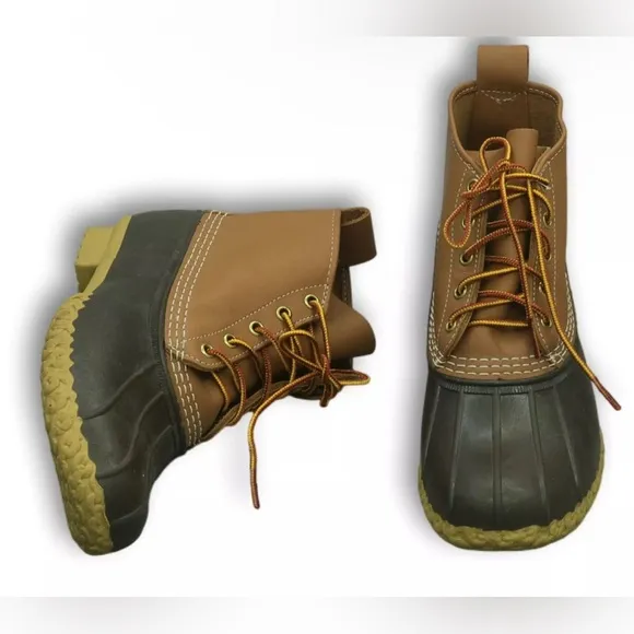 L.L. Bean Mens 1003589 Brown Round Toe Lace Up Waterproof Duck Boots Size 10M