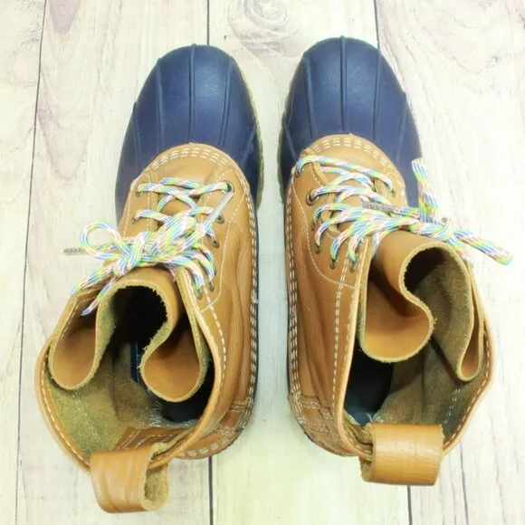 LL Bean Multicolor Leather Lace Up Round Toe Unlined Ankle Duck Boots Size 9 M