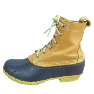 LL Bean Multicolor Leather Lace Up Round Toe Unlined Ankle Duck Boots Size 9 M