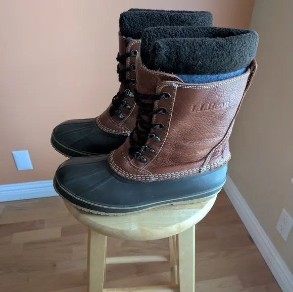 L.L. Bean Snow Boots Tamled Leather Insulated Waterproof Man's 11