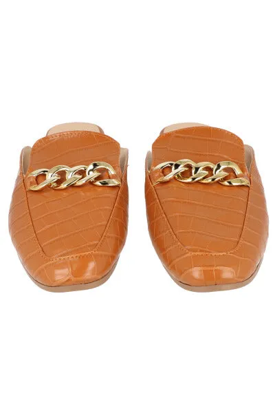 Loafers Mula Efecto Piel Cadena