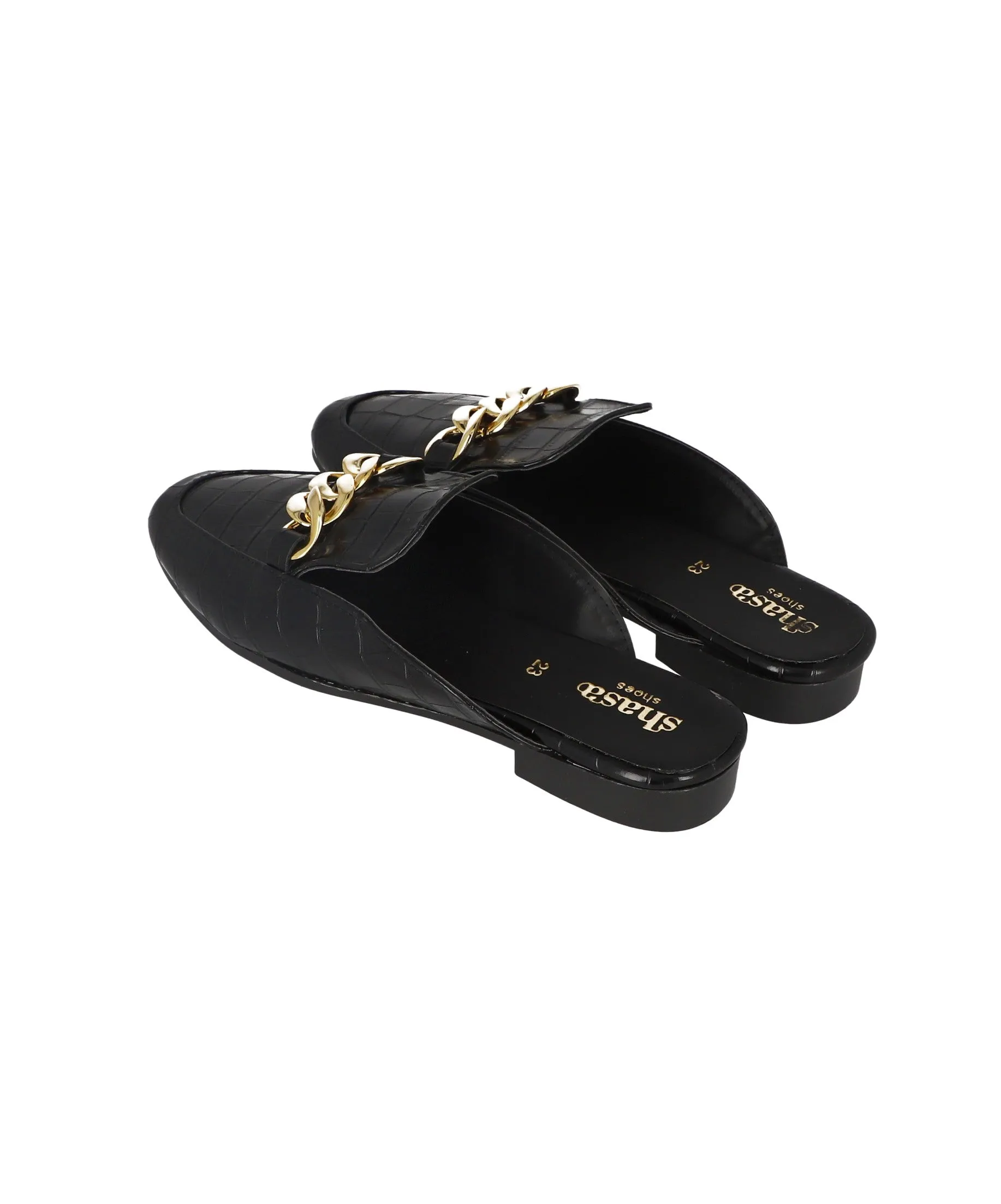 Loafers Mula Efecto Piel Cadena
