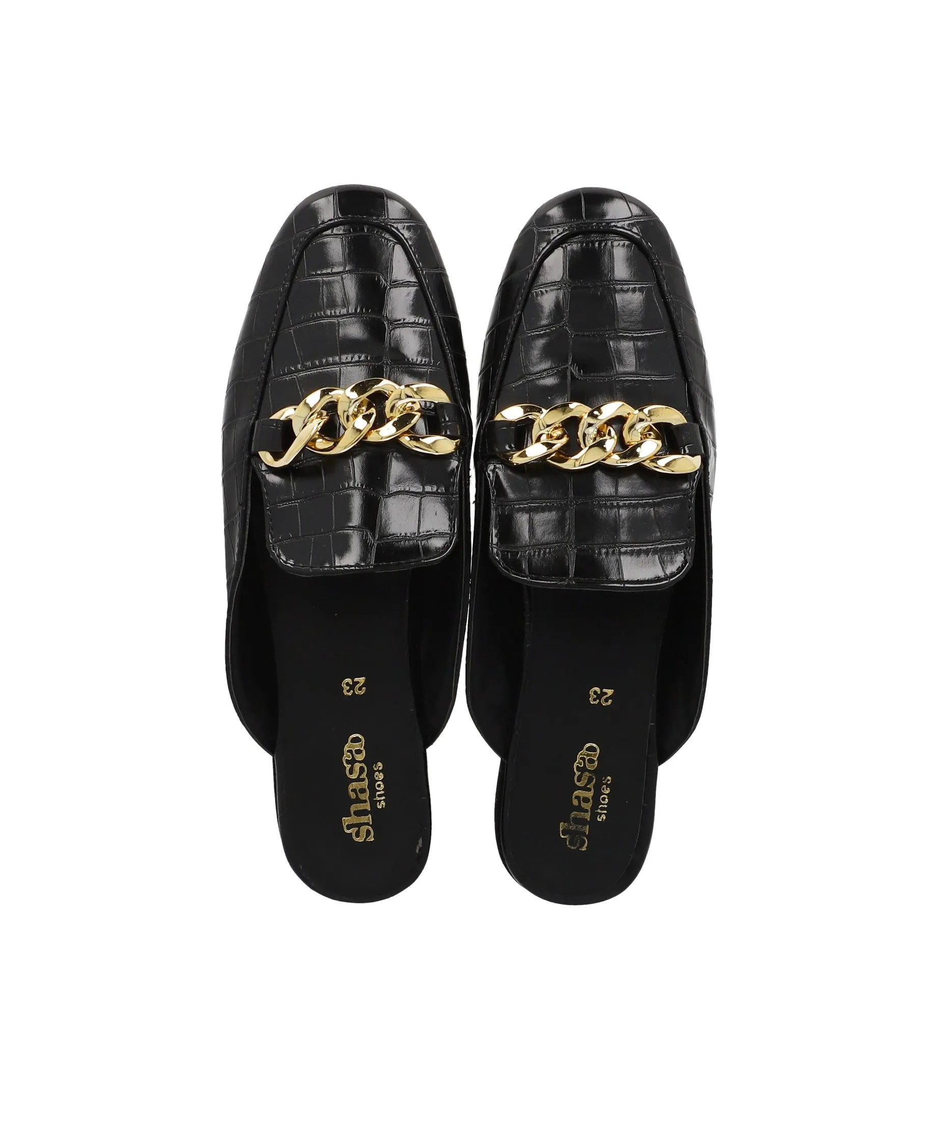 Loafers Mula Efecto Piel Cadena