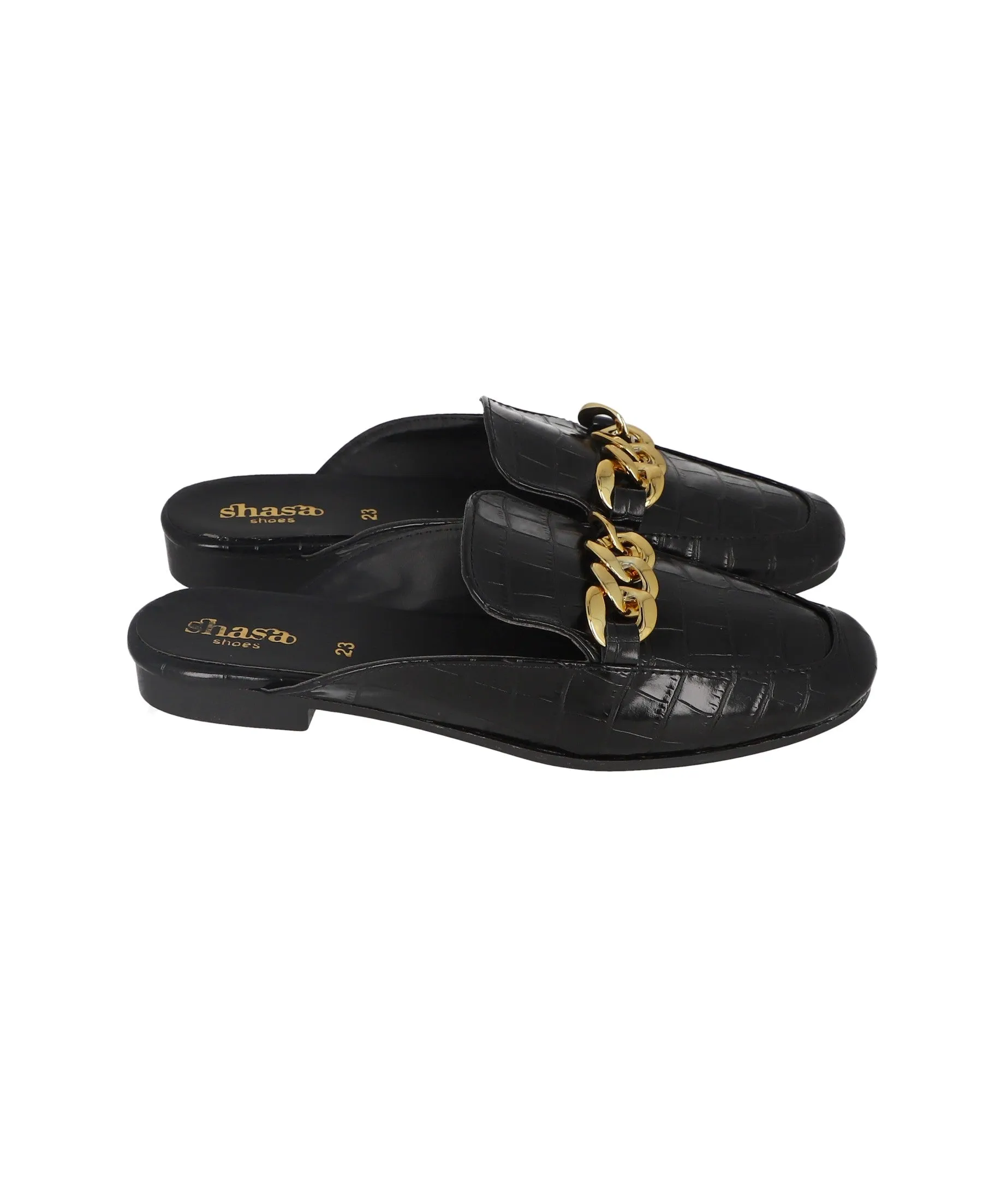 Loafers Mula Efecto Piel Cadena