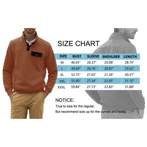 Long Sleeve Men Sweatshirts Quilted Stand Collar Sweatshirts Button