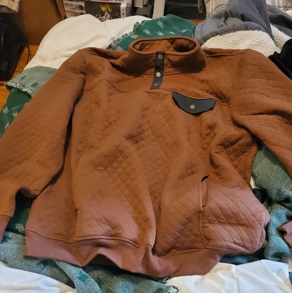 Long Sleeve Men Sweatshirts Quilted Stand Collar Sweatshirts Button