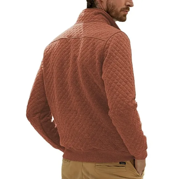 Long Sleeve Men Sweatshirts Quilted Stand Collar Sweatshirts Button