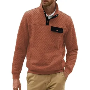 Long Sleeve Men Sweatshirts Quilted Stand Collar Sweatshirts Button