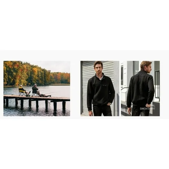 Long Sleeve Men Sweatshirts Quilted Stand Collar Sweatshirts Button