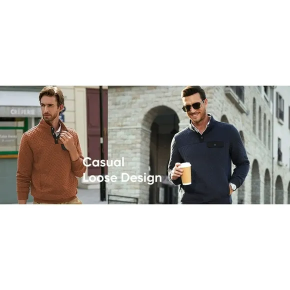 Long Sleeve Men Sweatshirts Quilted Stand Collar Sweatshirts Button