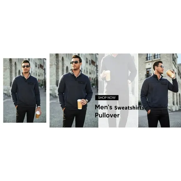 Long Sleeve Men Sweatshirts Quilted Stand Collar Sweatshirts Button