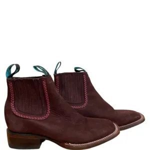 Los Altos Nobuck Suede Square Toe Ankle Western Boots Women's Sz 6.5
