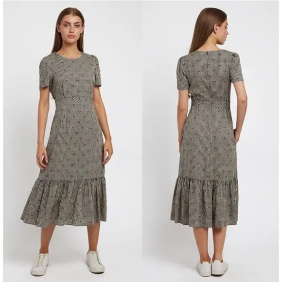 Louche Aimee Cherry Check Print Midi Dress Plaid Womens Us 12
